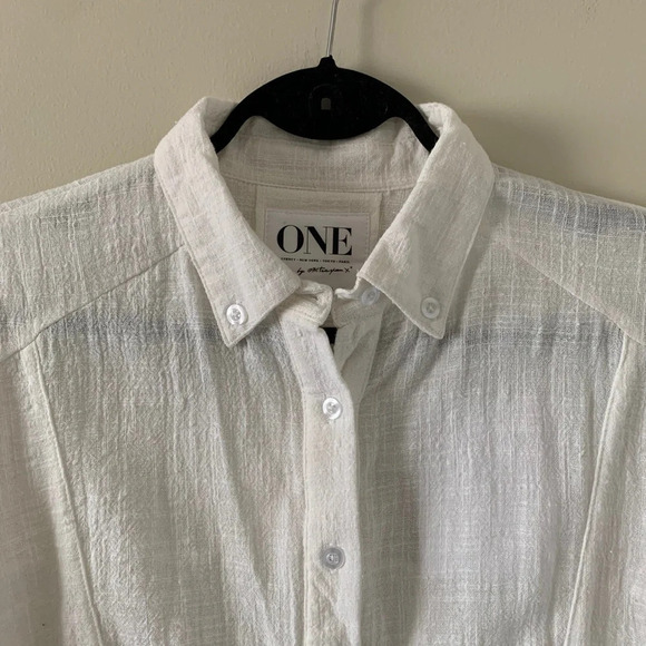 Free People One Teaspoon Button Down Shirt Crinkle Gauze Poplin Cotton White - Picture 11 of 16